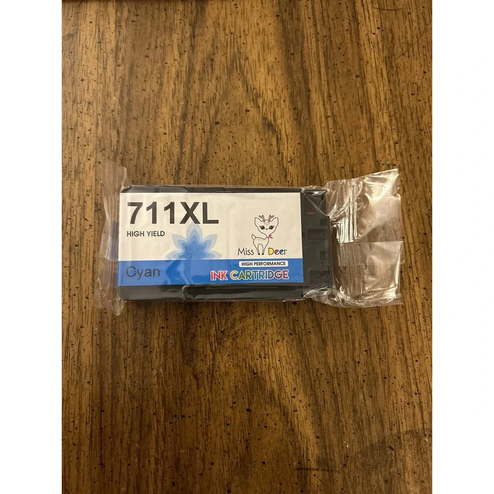 Miss Deer 711 XL High Yield Ink Cartridge 2 Pack Black Plus Bonus 711XL Cyan New